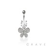 316L SURGICAL STEEL MULTI CZ BUTTERFLY DANGLE BELLY BUTTON NAVEL RING 